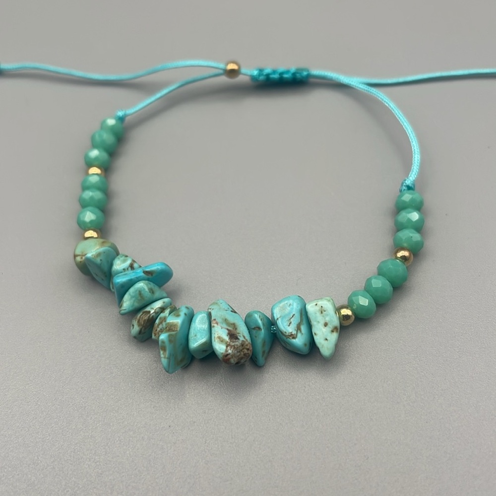 Turquoise Gemstone Bracelet with Gold Accents - Picture 3 of 6